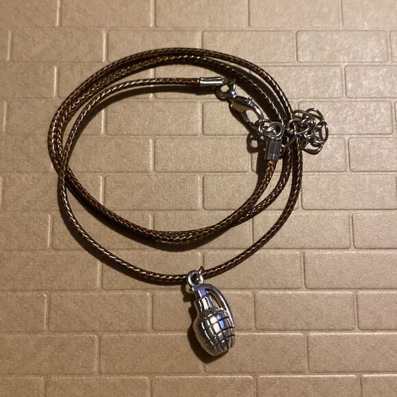 Dainty, Faux Grenade, Charm & Brown Wax Cord, Adjustable Rope - Picture 14 of 16